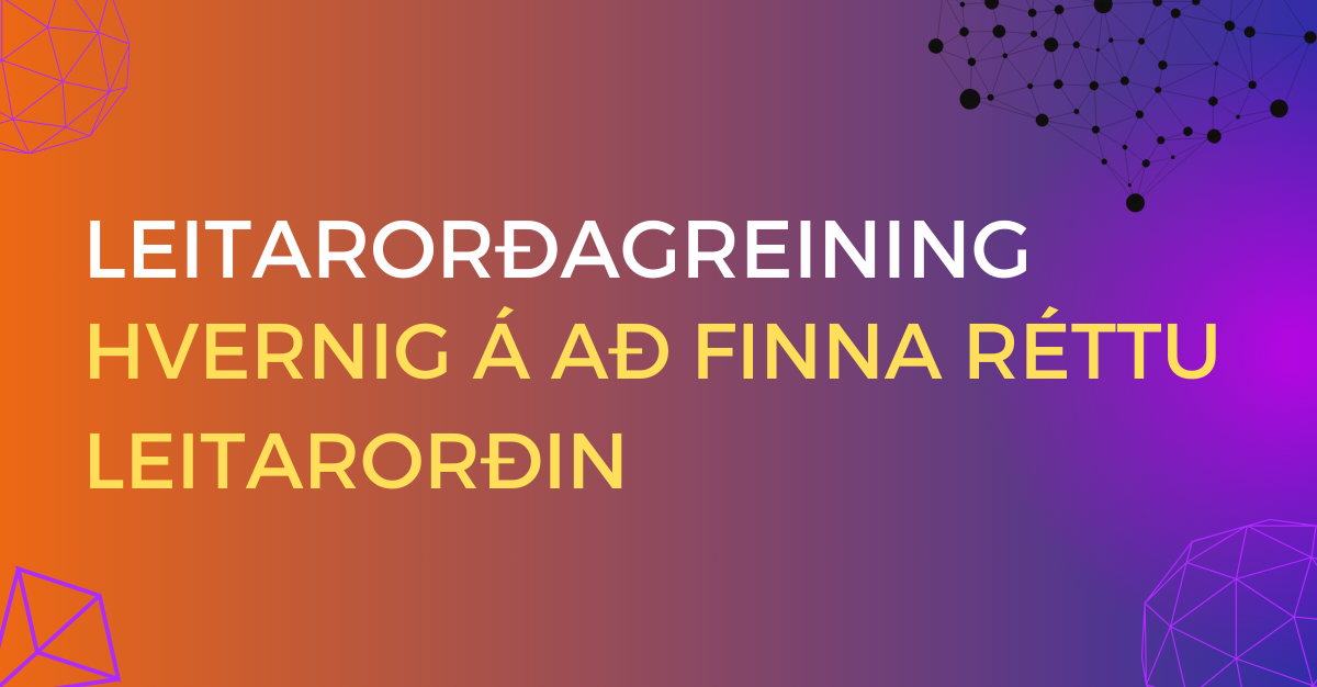 text showing "Algengar villur og Lausnir í Tæknilegu SEO" with blue and purple background.